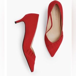New Talbots Erica Pleated Ruffle Heels Pumps Shoe Rich Red Pop 10.5 Suede